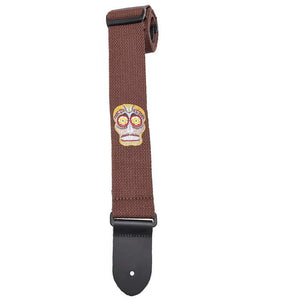 Henry Heller HCOT2ESS-BRN 2" Woven Cotton Strap w/ Top Grain Leather Ends, Sugar Skull, Brown-Easy Music Center
