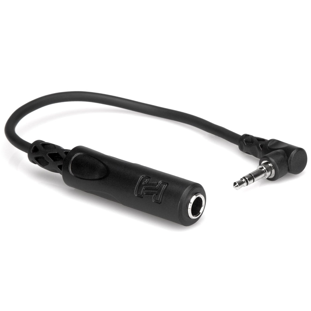 Hosa MHE-100.5 Headphone Adaptor, 1/4 in TRS to Right-angle 3.5 mm, 6 in-Easy Music Center