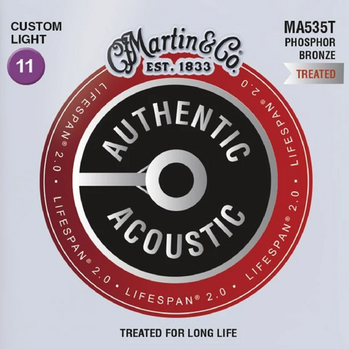 Martin MA535T SP Authentic, PB Treated Custom Light Guitar Strings, 11-52-Easy Music Center