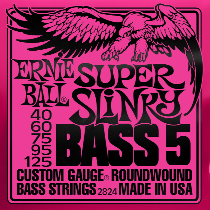 Ernie Ball 2824 Super Slinky 5-String Nickel Wound Electric Bass Strings 40-125 Gauge-Easy Music Center