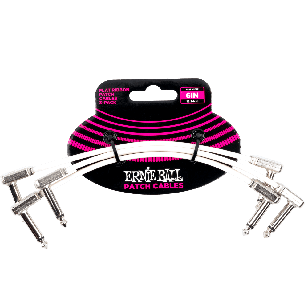 Ernie Ball Flat Ribbon 3-Pack Patch Cables 6 In. White