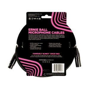 Ernie Ball P06392 20' Braided XLR Mic Cable, XLRF to XLRM, Black-Easy Music Center