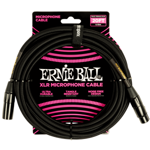 Ernie Ball P06392 20' Braided XLR Mic Cable, XLRF to XLRM, Black-Easy Music Center
