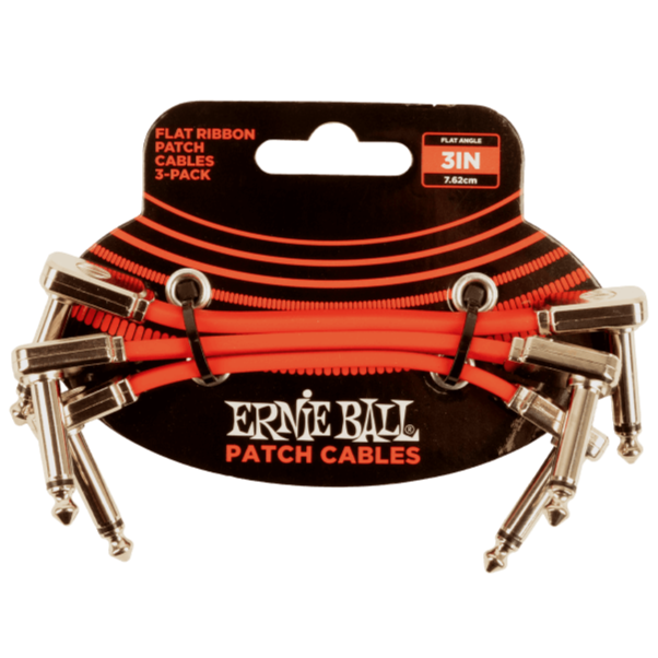 Ernie Ball P06401 3” Flat Ribbon Patch Cable, 3-Pack, Red-Easy Music Center