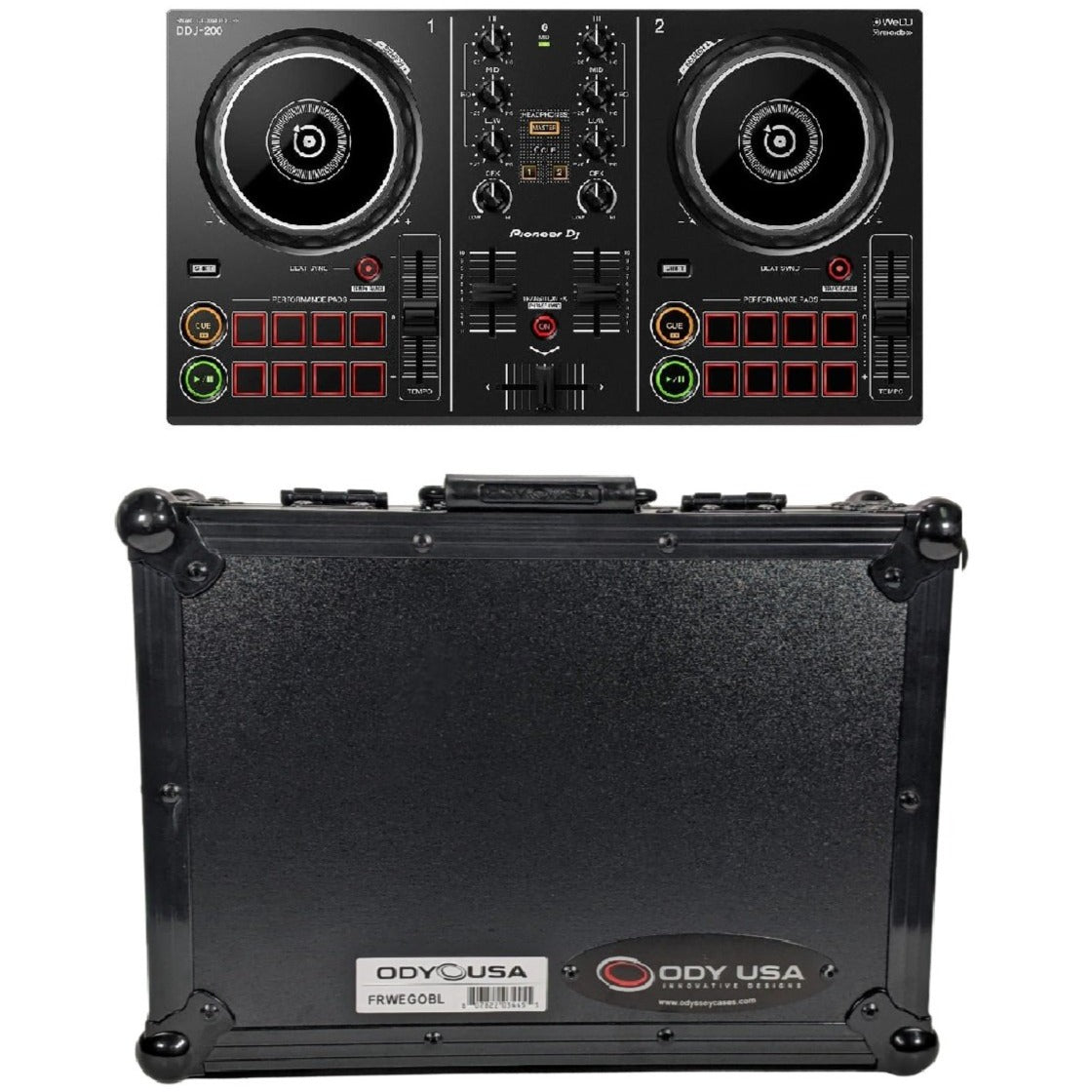 Pioneer DDJ-200 Smart DJ Controller and FRWEGOBL Hard Case Bundle