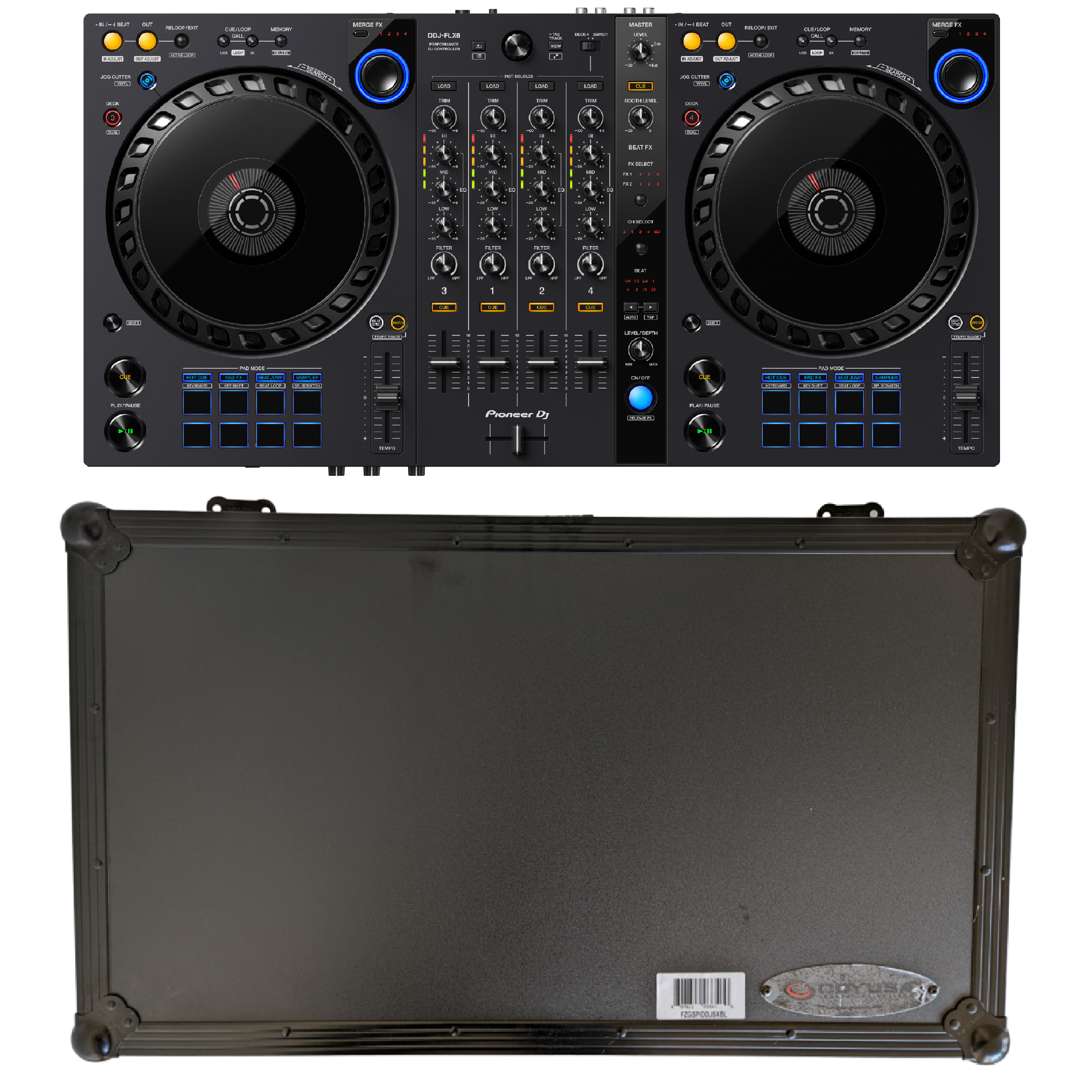 Pioneer DDJ-FLX6 4-channel DJ Controller & FZGSPIDDJSXBL Hard Case Bundle