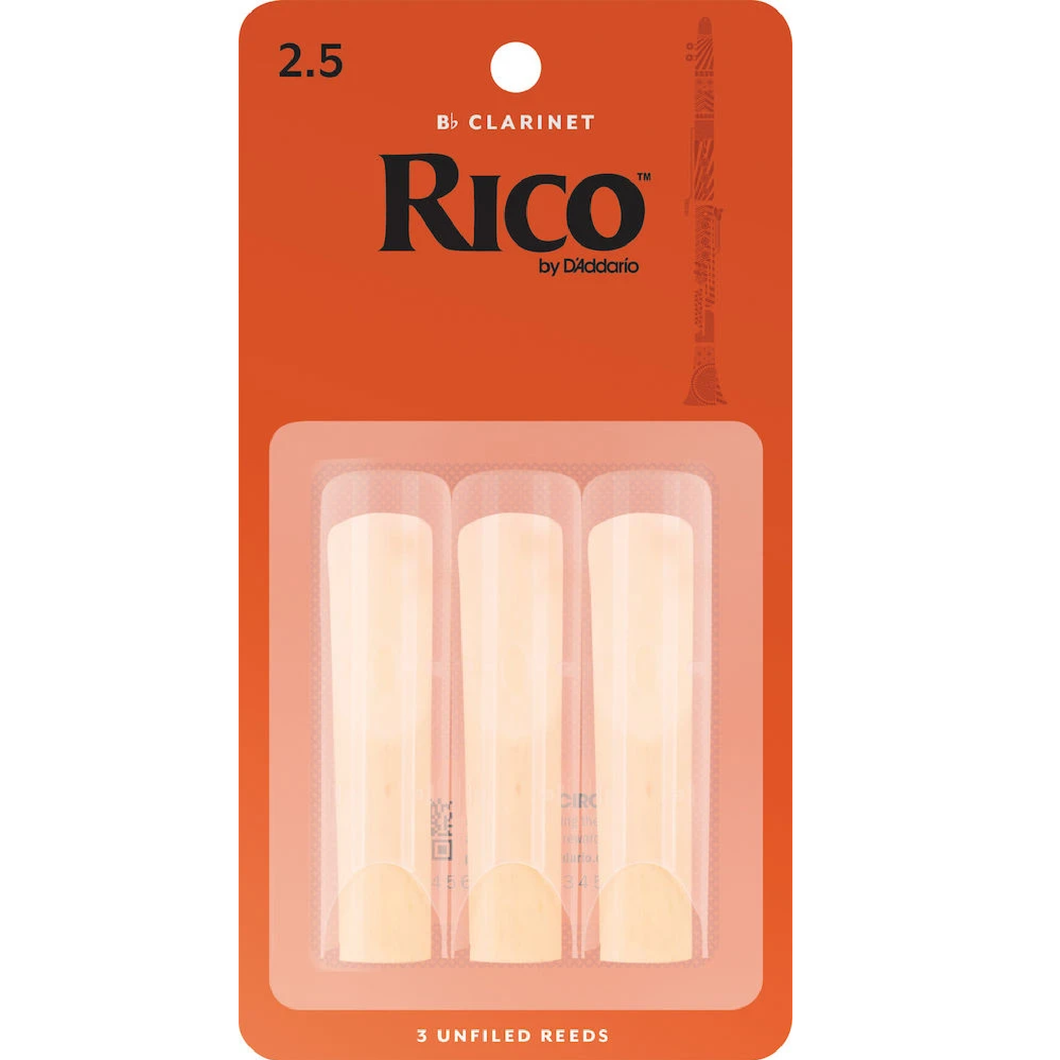Rico by D'Addario Bb Clarinet Reeds, Strength 2.5, 3-pack-Easy Music Center