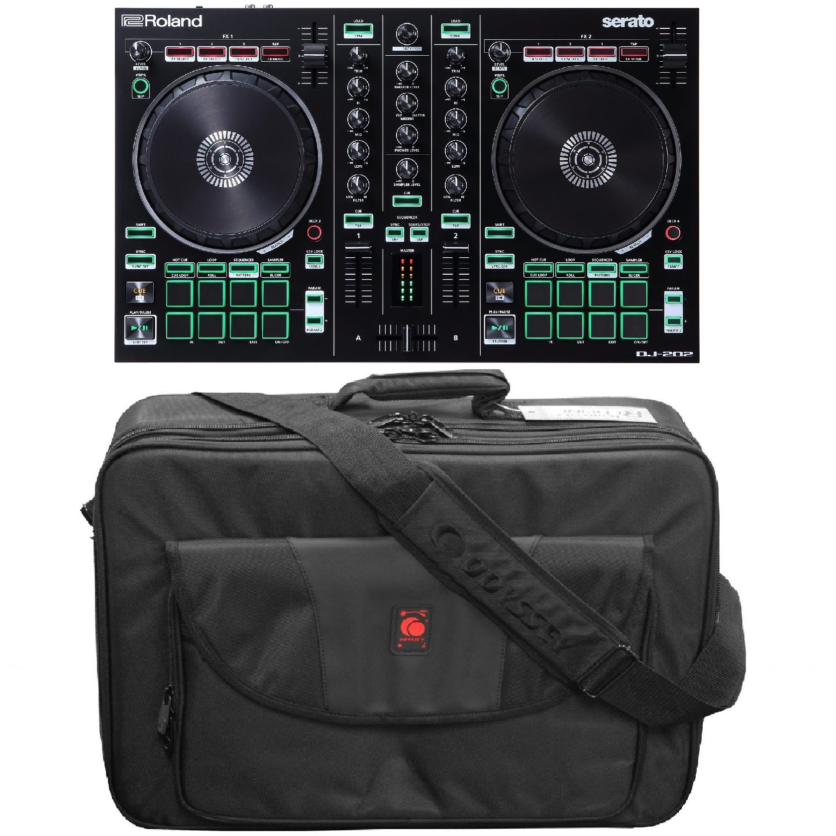 Roland DJ-202 DJ Controller & BRLDIGITALXLE Soft Bag Bundle – Easy