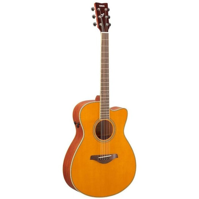 Yamaha FSC-TA-VT Small Body Folk Trans-Acoustic Guitar w/Cutaway and Electronics, Vintage Natural-Easy Music Center