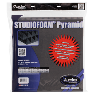 Auralex PYRAMIDCHA-PR Studiofoam Pyramid Panels in Retail Bag,1 Pair, 2" x 24" x 24", Charcoal-Easy Music Center