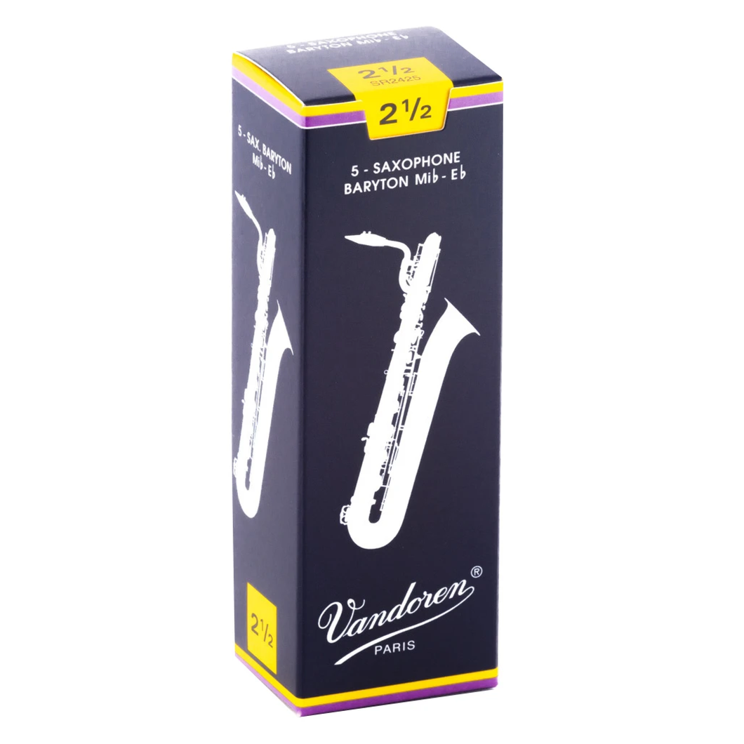 Vandoren SR2425 Traditional Baritone Sax Reeds - Strength 2.5 (Box of 5)-Easy Music Center