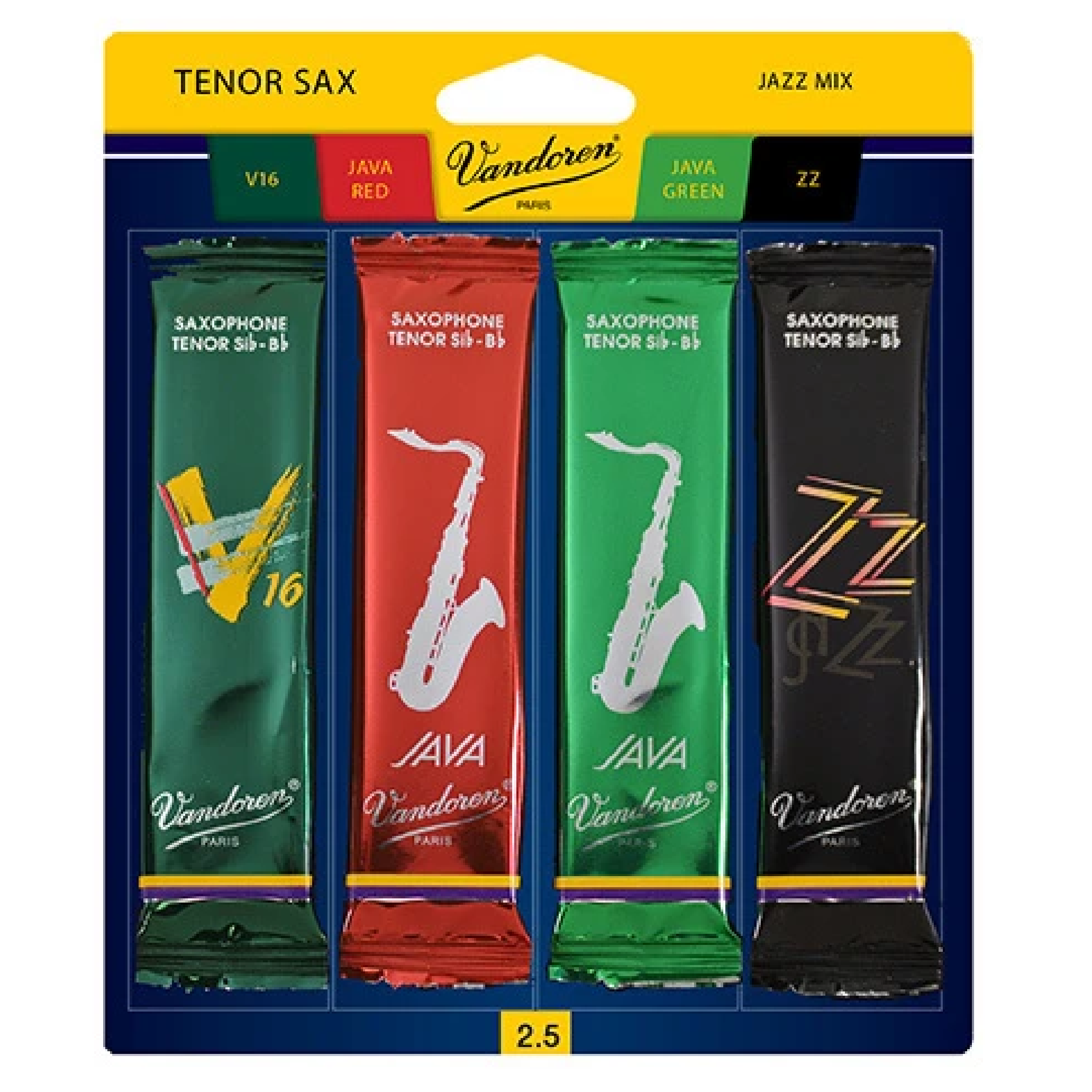tank butik hældning Vandoren SRMIXT25 Jazz Tenor Sax Reed Mix Card - Strength 2.5 – Easy Music  Center