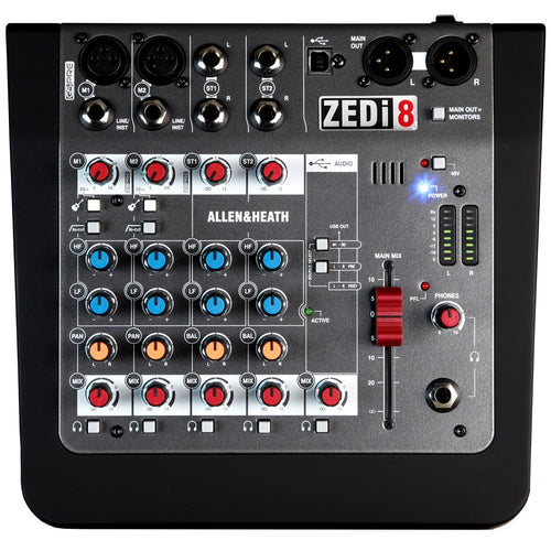 Allen & Heath ZED-I8 Compact Mixer w/ USB, 2 Mic/Line, 2 Stereo Input, 24/96kHz-Easy Music Center