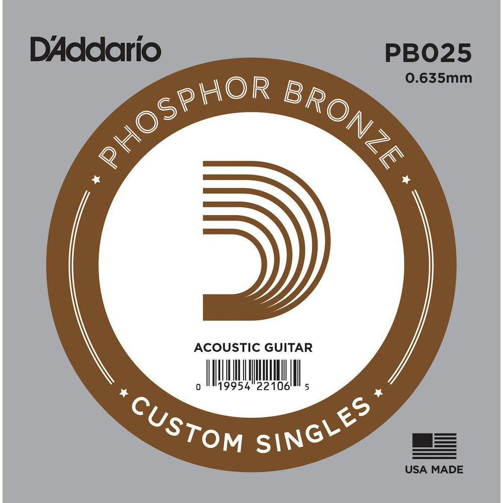 D'Addario PB025 Phosphor Bronze Wound Acoustic Guitar Single String, .025-Easy Music Center