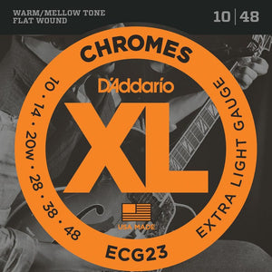D'Addario ECG23 Chromes Flat Wound Electric Guitar Strings, Extra Light, 10-48-Easy Music Center