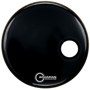 Aquarian RSM18BK 18" Regulator Bass Drumhead, Front, Offset Hole, Gloss Black-Easy Music Center