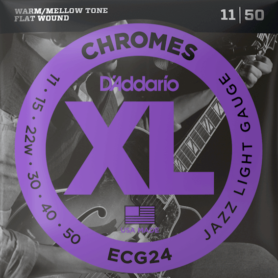 D'Addario ECG24 Chromes Flat Wound Electric Guitar Strings, Jazz Light, 11-50-Easy Music Center
