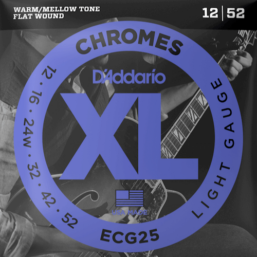 D'Addario ECG25 Chromes Flat Wound Electric Guitar Strings, Light, 12-52-Easy Music Center