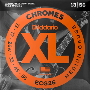 D'Addario ECG26 Chromes Flat Wound Electric Guitar Strings, Medium, 13-56-Easy Music Center
