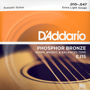 D'addario EJ15 Phosphor Bronze Acoustic Guitar Strings, Extra Light, 10-47-Easy Music Center
