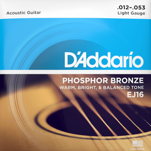 D'addario EJ16 Phosphor Bronze Acoustic Guitar Strings, Light, 12-53-Easy Music Center