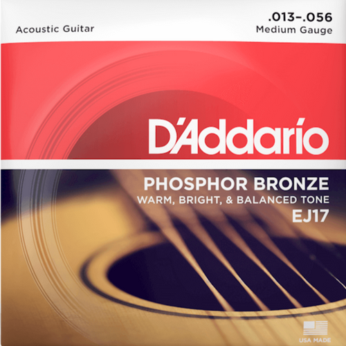 D'addario EJ17 Phosphor Bronze Acoustic Guitar Strings, Medium, 13-56-Easy Music Center