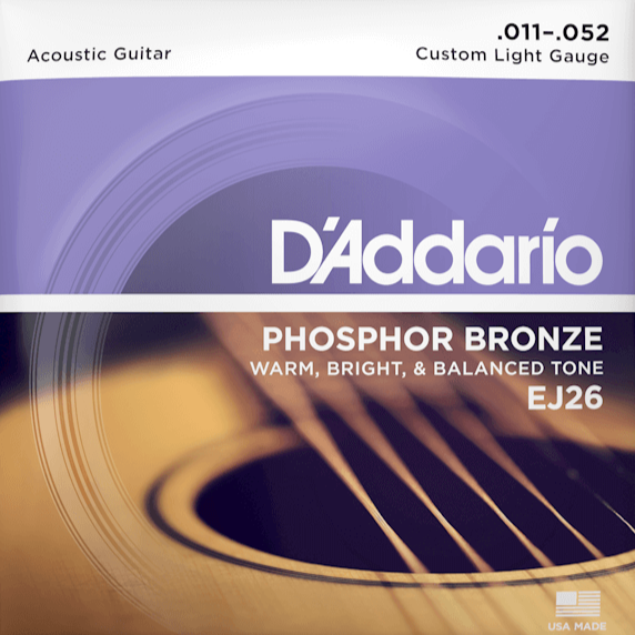 D'addario EJ26 Phosphor Bronze Acoustic Guitar Strings, Custom Light, 11-52-Easy Music Center