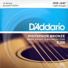 Load image into Gallery viewer, D&#39;Addario EJ38 12-String Phosphor Bronze Acoustic Guitar Strings, Light, 10-47-Easy Music Center
