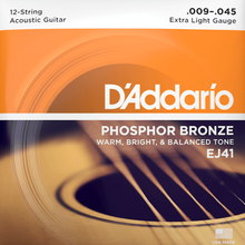 Load image into Gallery viewer, D&#39;Addario EJ41 12-String Phosphor Bronze Acoustic Guitar Strings, Extra Light, 9-45-Easy Music Center
