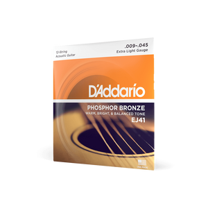 D'Addario EJ41 12-String Phosphor Bronze Acoustic Guitar Strings, Extra Light, 9-45-Easy Music Center