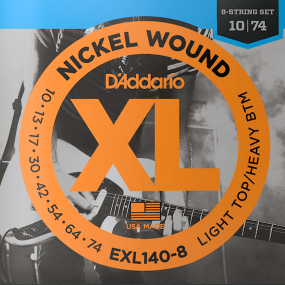 D'Addario EXL140-8 8-String Nickel Wound Electric Guitar Strings, Light Top/Heavy Bottom, 10-74-Easy Music Center