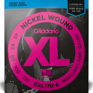 D'Addario EXL170-5 5-String Nickel Wound Bass Guitar Strings, Light, 45-130, Long Scale-Easy Music Center