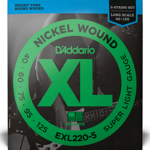 D'Addario EXL220-5 5-String Nickel Wound Bass Guitar Strings, Super Light, 40-125, Long Scale-Easy Music Center