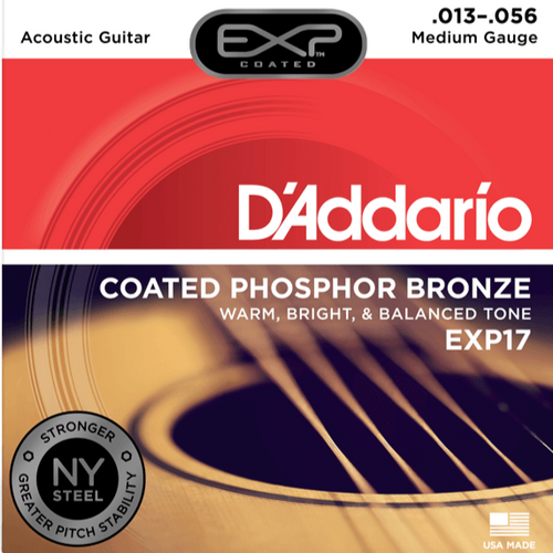 D'Addario EXP17 Coated Phosphor Acoustic Guitar Strings, Medium, 13-56-Easy Music Center
