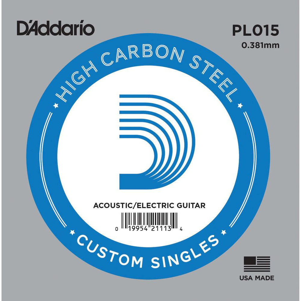 D'Addario PL015 Plain Steel Guitar Single String, .015-Easy Music Center