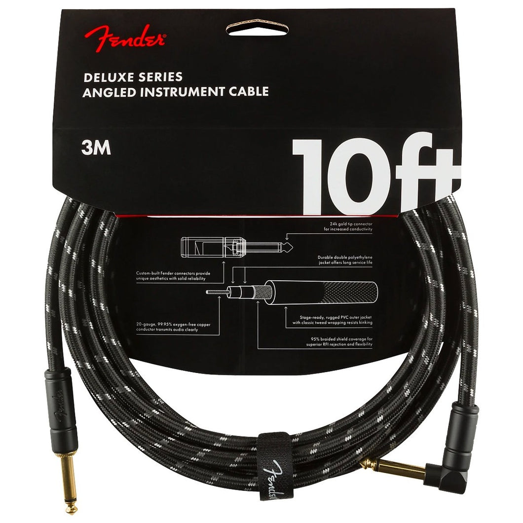 Fender 099-0820-090 Deluxe Black Tweed 10' Angled Instrument Cable-Easy Music Center