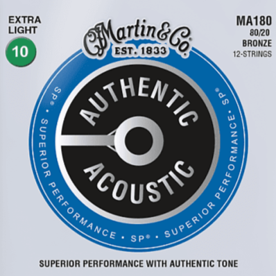 Martin MA180 12-String SP Authentic 80/20 Extra Light Guitar Strings, 10-47-Easy Music Center