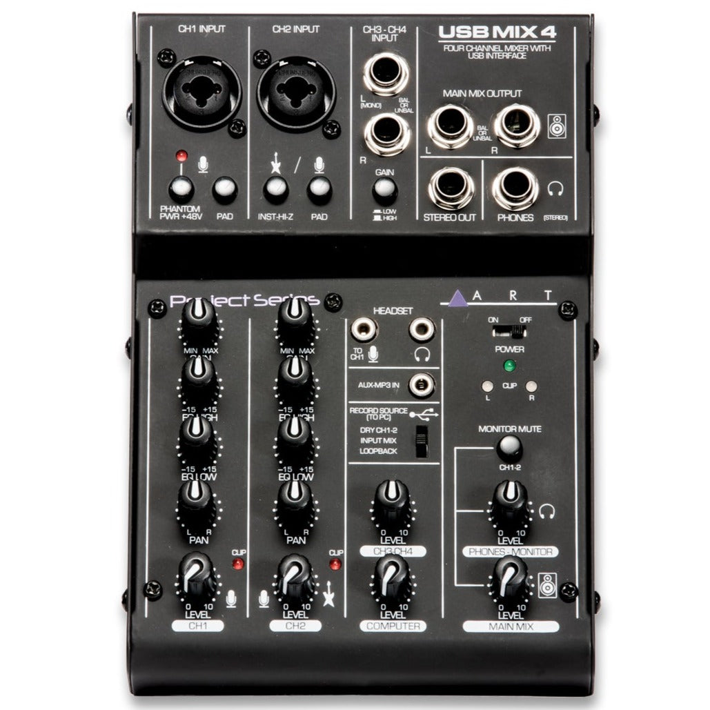 ART USBMIX4 4-Channel Mixer w/USB, 2-XLR Inputs-Easy Music Center