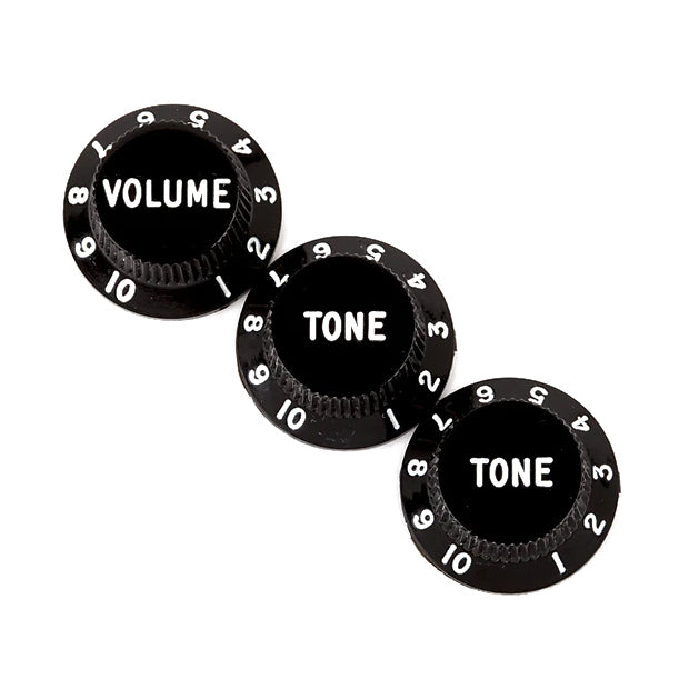 Fender 099-1365-000 Strat Knobs 1V/2T, Black-Easy Music Center