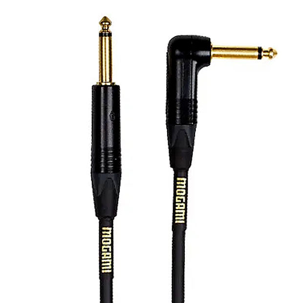 Mogami GOLDINST-10R Gold Instrument Right Angle Guitar Cable - 10 ft-Easy Music Center