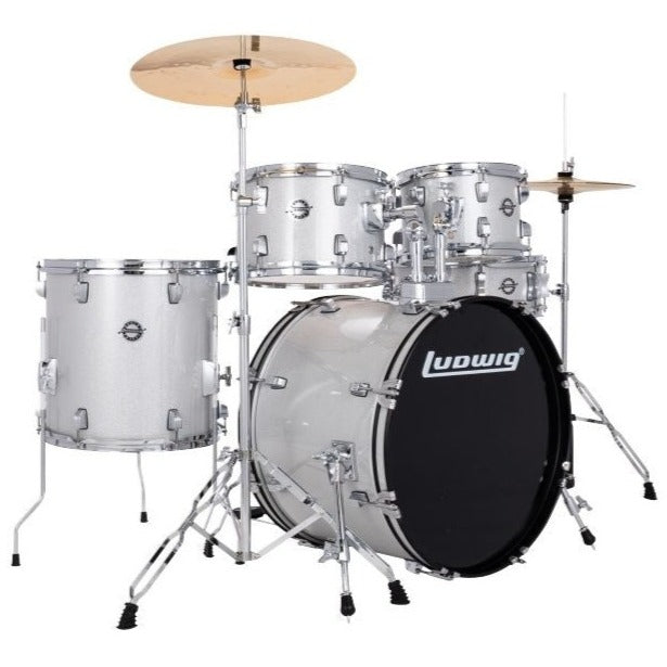 Ludwig LC19015 Accent Fuse Drumset, 5pc Full Kit w/ Hardware - 20, 10, 12, 14, 14s - Silver Sparkle-Easy Music Center