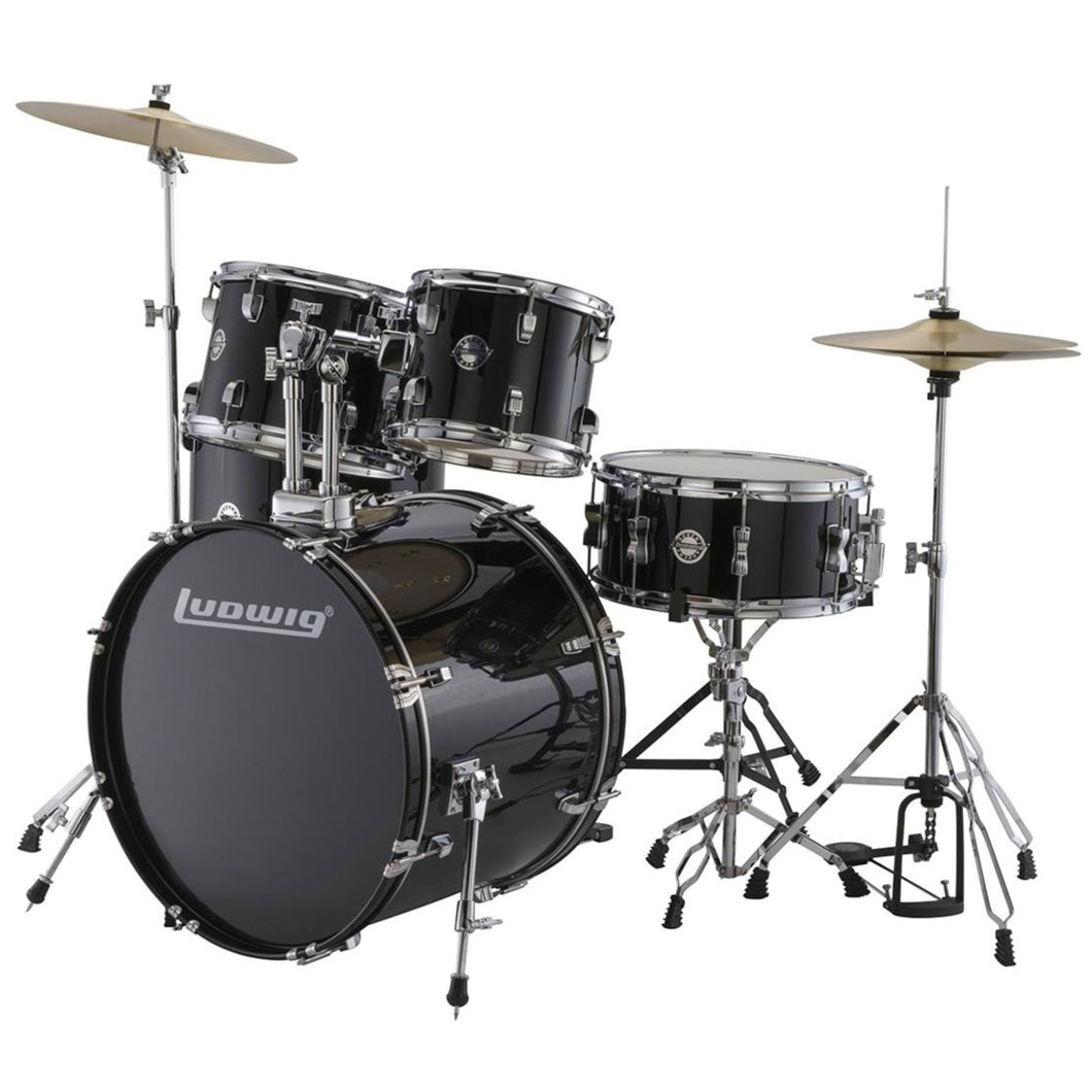 Ludwig LC19511 Accent Drive Drumset, 5pc Full Kit w/ Hardware - 22, 10, 12, 16, 14s - Black Sparkle-Easy Music Center