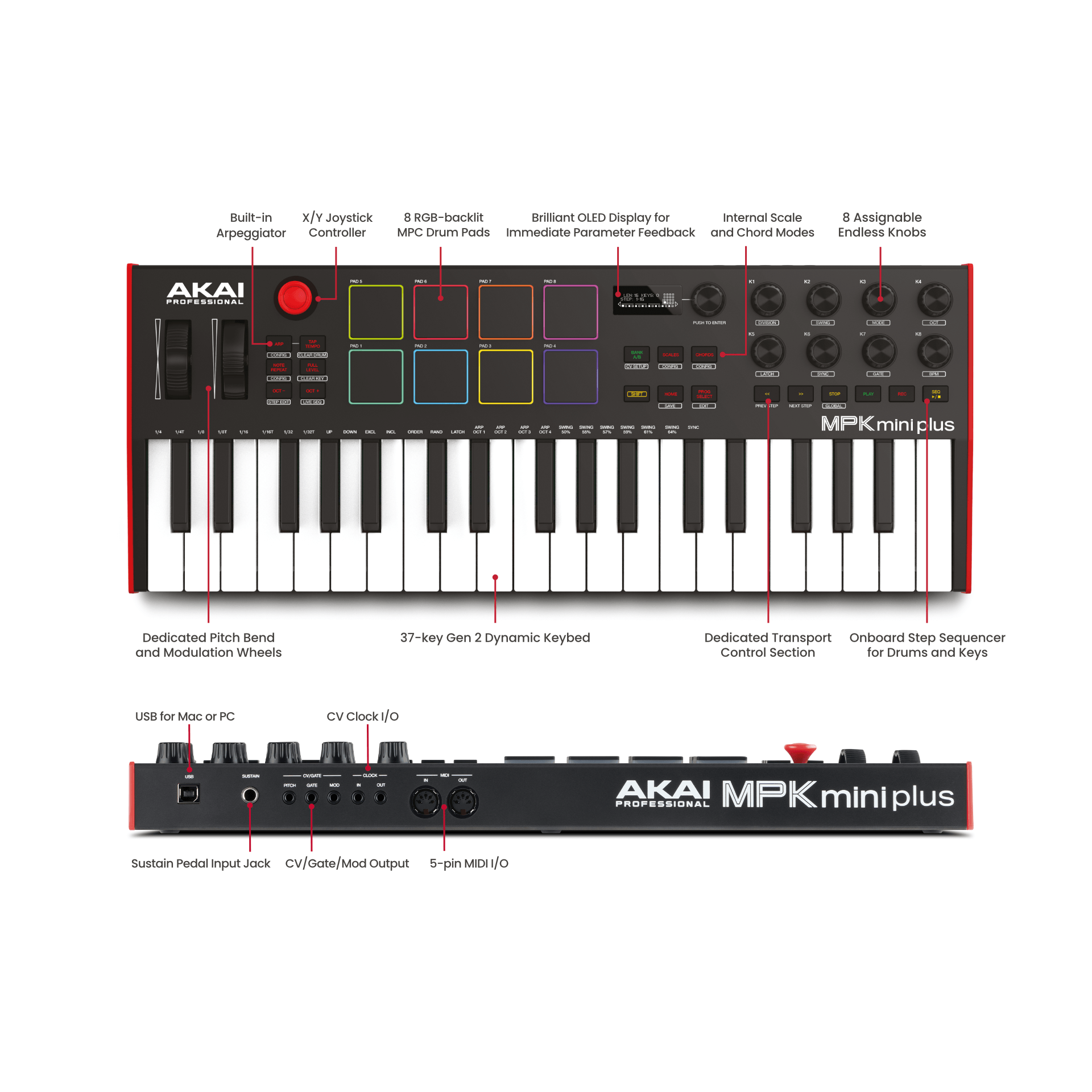 Akai MPKMINIPLUS 37-Key Midi Controller, RGB Pads – Easy Music Center Akai MPKMINIPLUS 37-Key Midi Controller, RGB Pads – Easy Music Center