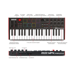 Akai MPKMINIPLUS 37-Key Midi Controller, RGB Pads-Easy Music Center