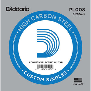 D'Addario PL008 Plain Steel Guitar Single String, .008-Easy Music Center