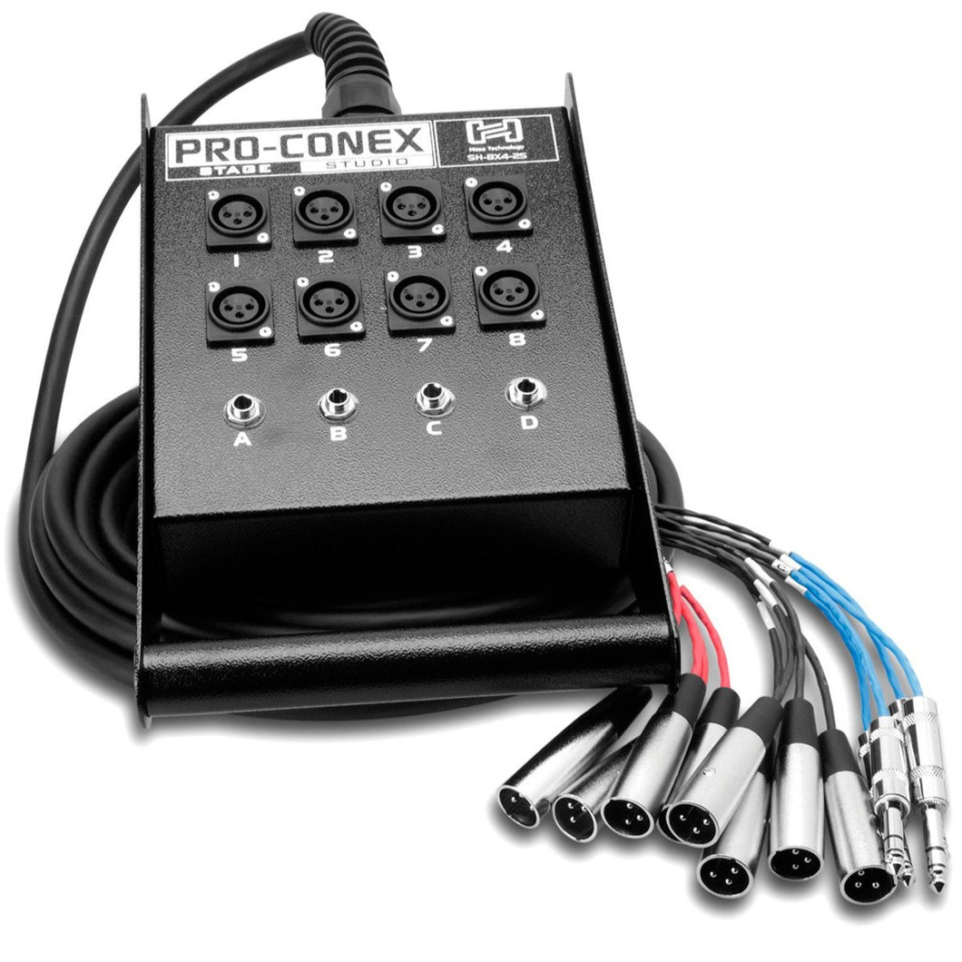 Hosa SH-8X4-25 Pro-Conex Stage Box Snake, Hosa 8 x XLR Sends and 4 x 1/4 in TRS Returns, 25 ft-Easy Music Center
