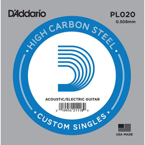 D'Addario PL020 Plain Steel Guitar Single String, .020-Easy Music Center