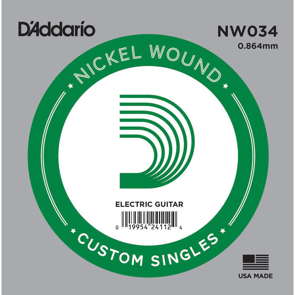 D'Addario NW034 Nickel Wound Electric Guitar Single String, .034-Easy Music Center