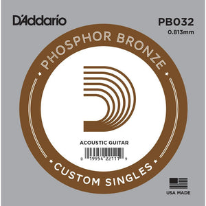 D'Addario PB032 Phosphor Bronze Wound Acoustic Guitar Single String, .032-Easy Music Center