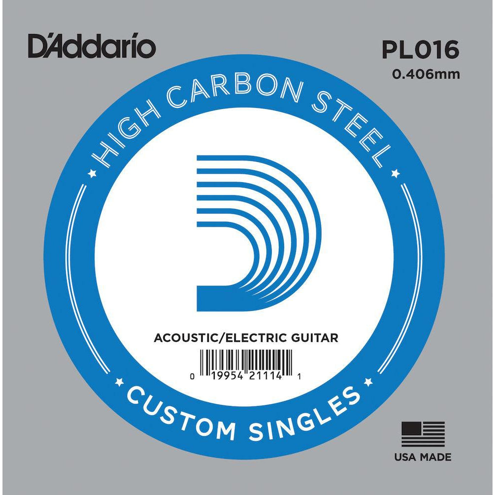 D'Addario PL016 Plain Steel Guitar Single String, .016-Easy Music Center